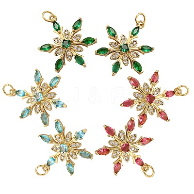 6Pcs 3 Style Brass Cubic Zirconia Pendants ZIRC-SZ0001-80G-1