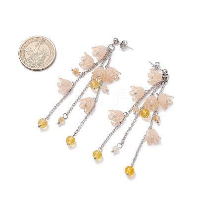 Acrylic Flower Tassel Stud Earrings EJEW-TA00648-03-1