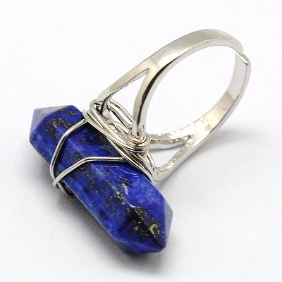 Personalized Unisex Natural Gemstone Bullet Rings RJEW-M004-01F-1