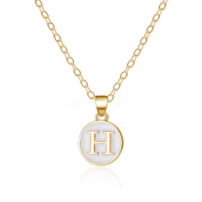 Alloy White Enamel Flat Round with Letter Pendant Necklaces FS-WG63565-08-1