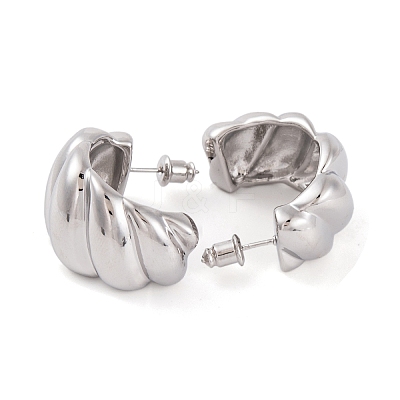 Twist C-Shaped Brass Half Hoop Stud Earrings for Women LS-EJEW-G391-17P-1