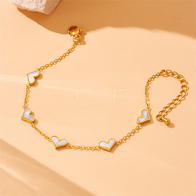 Heart Stainless Steel & Natural Shell Necklaces & Stud Earrings & Bracelets Sets FS-WGB84F7-01-1