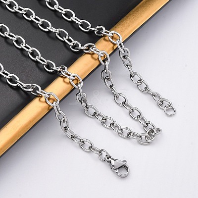 201 Stainless Steel Cable Chain Necklaces NJEW-Q013-12C-P-1