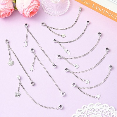 9Pcs 9 Styles Zinc Alloy European Safety Chains with Dangle Charms HJEW-CJ0001-23-1