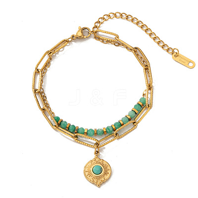 304 Stainless Steel & Natural Amazonite Beaded Double Layer Bracelets FS-WG81BCE-10-1