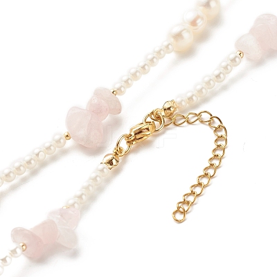 Natural Rose Quartz Chip Beaded Necklace for Girl Women NJEW-TA00016-02-1