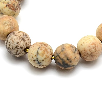 Frosted Natural Picture Jasper Round Bead Strands G-M064-6mm-05-1