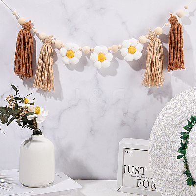 Wooden Banners with Flower Tassels Pendant Hanging Bunting FIND-WH20019-93B-1