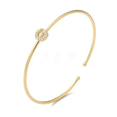 Rack Plating Brass Micro Pave Clear Cubic Zirconia Letter Open Cuff Bangles BJEW-A018-01G-G-1