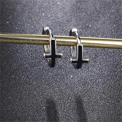 316 Stainless Steel Cross Hoop Earrings for Men Women EJEW-SZ0001-98-1