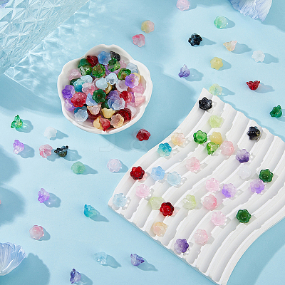 200Pcs 20 Colors Glass Gradient Color Bead Caps GLAA-HS0001-03-1