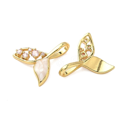 Brass Micro Pave Clear Cubic Zirconia Shell Pendants KK-B139-17G-01-1