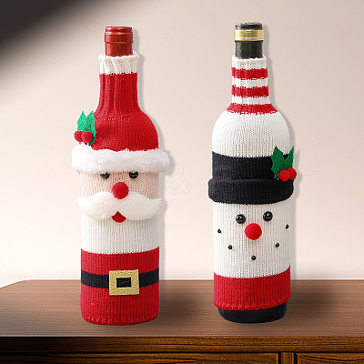 2Pcs 2 Styles Christmas Acrylic Fiber Wine Bottle Sleeve AJEW-CN0005-56-1