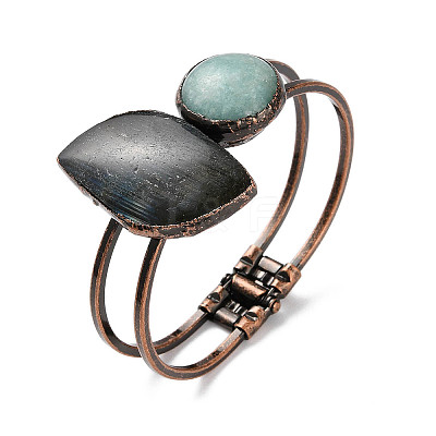 Natural Amazonite & Labradorite Hinged Bangles BJEW-A015-02R-1