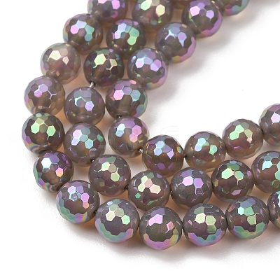 Electroplated Natural Agate Beads Strands G-B191-A07-8mm-03-1