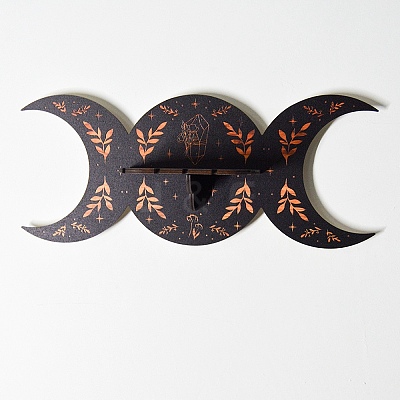 Black Crescent Moon Wooden Crystal Shelf Jewelry Candlestick Display Stand PW23021744761-1