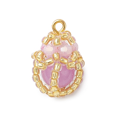 Luminous Handmade Glass Seed Beaded Teardrop Pendants PALLOY-MZ00962-01-1