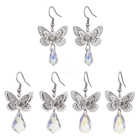 3 Pairs 3 Size Filigree 3D Butterfly Brass Dangle Earrings EJEW-JE05677-1