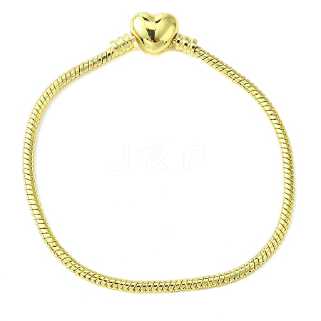 Brass Round Snake Chains with Alloy Heart Clasps Bracelets for Women BJEW-D041-03G-1