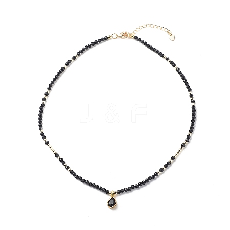 Cubic Zirconia Teardrop Pendant Necklace with Natural Black Agate Beaded Chains NJEW-JN04121-04-1