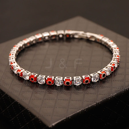 Brass & Clear Cubic Zirconia & Resin Evil Eye Tennis Bracelets for Women FS-WG6CA97-08-1