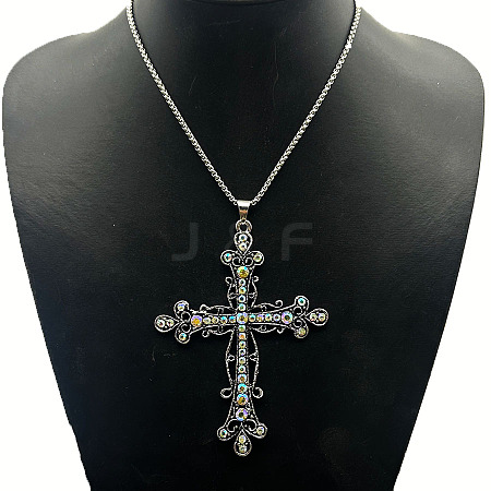 Stylish Alloy Rhinestone Cross Pendant Necklaces IL1891-1