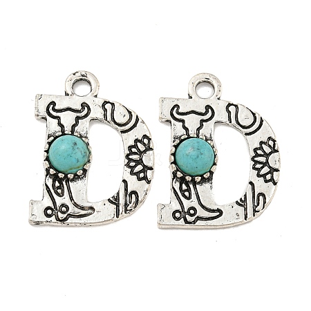 Synthetic Turquoise & Alloy Pendants PALLOY-H146-01AS-D-1