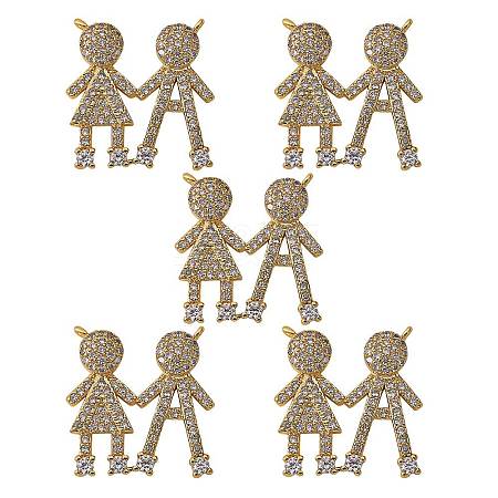 5Pcs Brass Micro Pave Clear Cubic Zirconia Pendants ZIRC-SZ0002-50-1