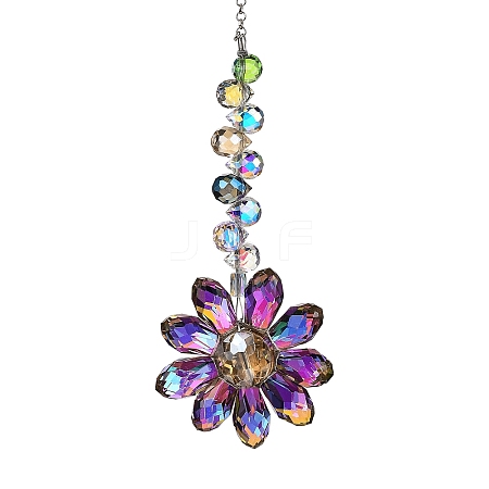 Glass Flower Hanging Suncatchers HJEW-C009-01F-1