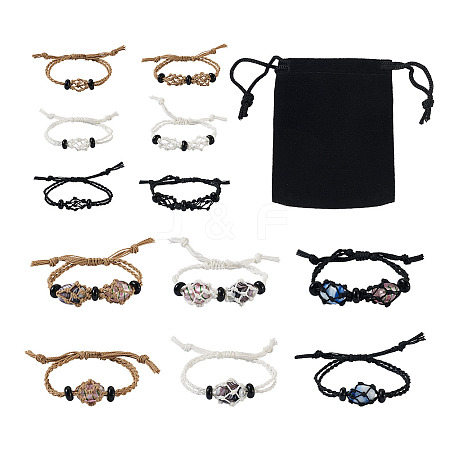 6Pcs Adjustable Braided Waxed Polyester Cord Macrame Pouch Bracelet Making BJEW-FW0001-04-1
