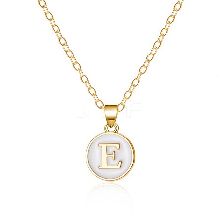 Alloy White Enamel Flat Round with Letter Pendant Necklaces FS-WG63565-05-1