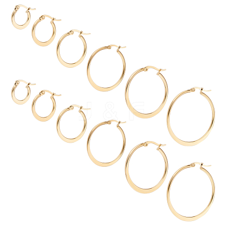 12 Pairs 6 Style 304 Stainless Steel Flat Hoop Earrings EJEW-UN0002-16-1