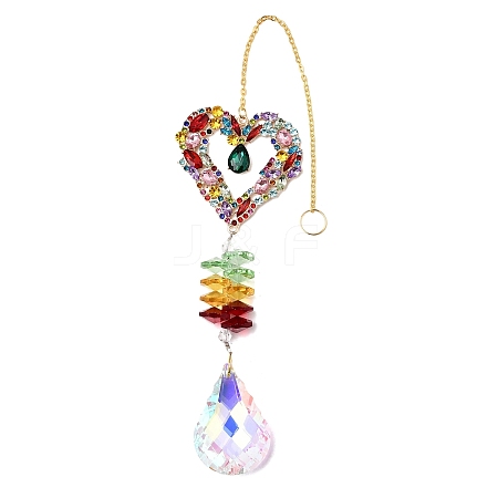 Alloy Rhinestone & Glass Teardrop Charm Suncatchers HJEW-E013-04G-B-1