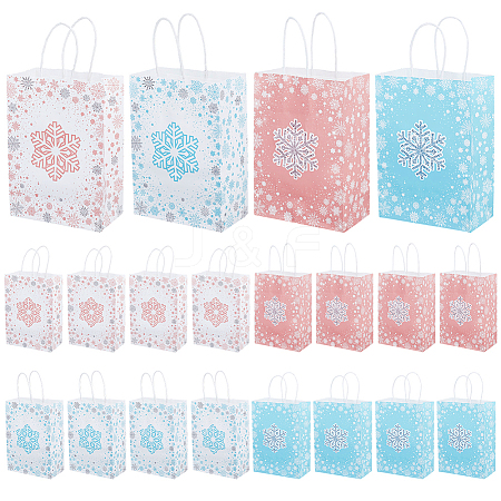 32Pcs 4 Colors Christmas Snowflake Printed Paper Storage Tote Bags ABAG-BC0001-65-1