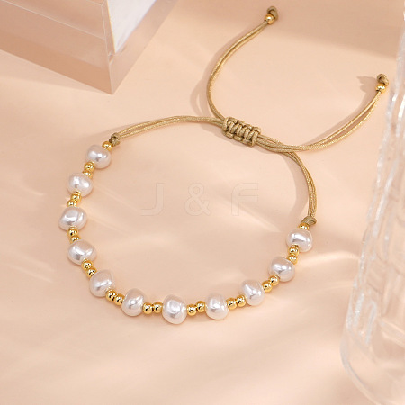 Minimalist Brass & Potato Imitation Pearl Braided Beaded Adjustable Bracelets Handmade with Precision FA7556-1