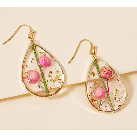 Teardrop Alloy Resin Dangle Earrings FS-WG72C44-04-1