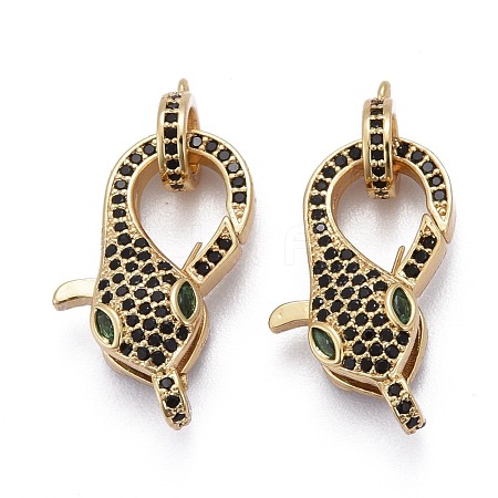 Brass Micro Pave Black & Green Cubic Zirconia Lobster Claw Clasp ZIRC-Z011-19G-1