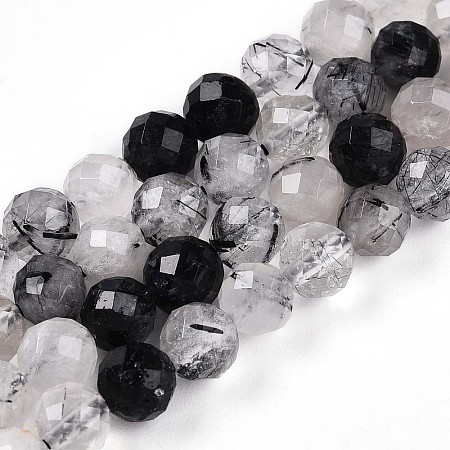 Natural Tourmalinated Quartz Beads Strands G-S345-6mm-30-1