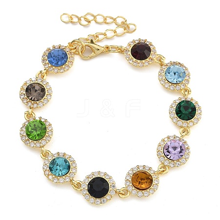 Brass Micro Pave Cubic Zirconia Link & Charm Bracelets BJEW-K261-01G-1