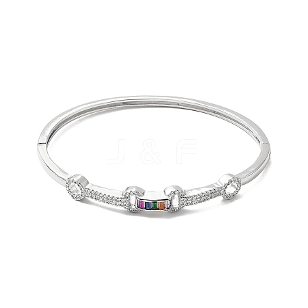 Rectangle & Donut Colorful Cubic Zirconia Hinged Bangle BJEW-G659-02P-1