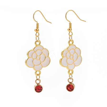 Enamel Peony with Rhinstone Dangle Earrings EJEW-JE05131-01-1