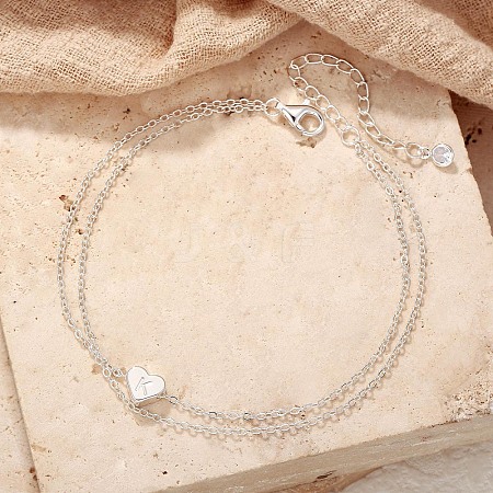 201 Stainless Steel Heart with Initial Charm Double Layer Anklets for Women FS-WG0EC0A-10-1