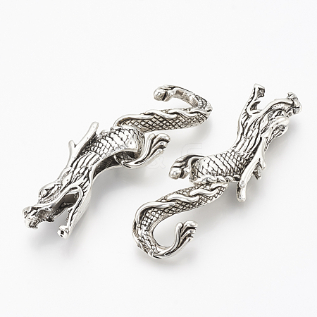 Tibetan Style Alloy S Hook with Dragon Clasps X-TIBE-Q088-018AS-RS-1