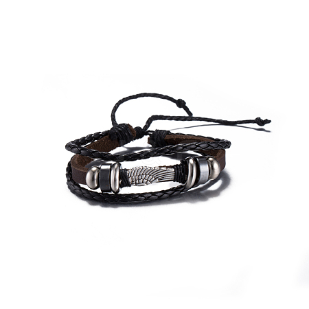 Adjustable Casual Unisex Zinc Alloy Wing and Braided Leather Multi-strand Bracelets BJEW-BB15612-1