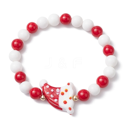 Christmas Theme Natural Mashan Jade & Lawmwork Beads Stretch Bracelets for Women BJEW-JB11148-02-1