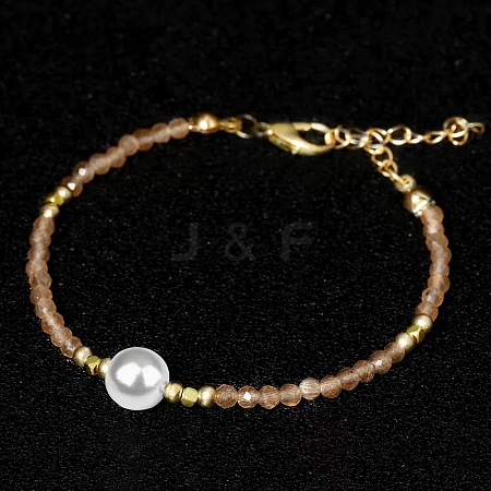 Handmade White Round Shell Pearl and Faceted Round Glass Beaded Bracelets for Women YN0122-4-1