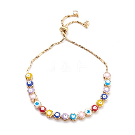 Evil Eye Enamel Link Bracelets for Girl Women BJEW-F417-17I-G-RS-1