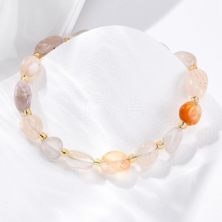 Natural Cherry Blossom Agate Beaded Bracelets for Women G-P563-07P-15-1