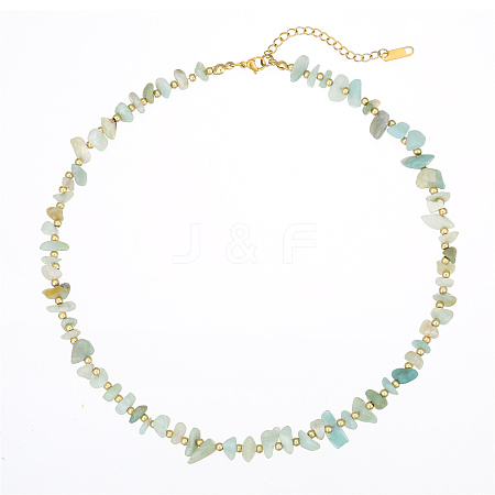 Fashionable Natural Amazonite Chip Beads Necklace for Women PU8825-5-1