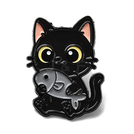Cat with Fish Enamel Pins JEWB-I055-05EB-06-1